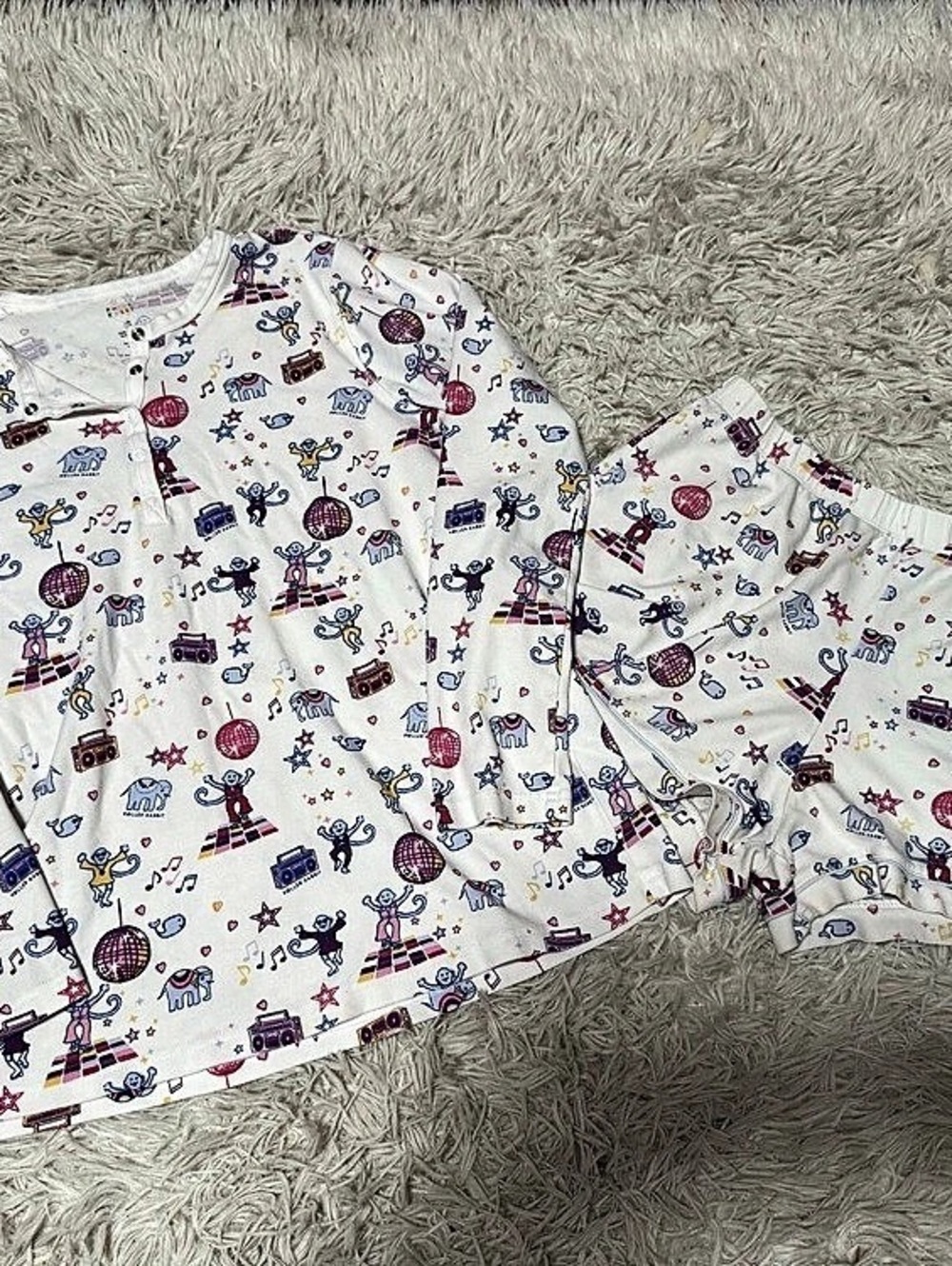 Rollar Rabbit Pajama Set White & Pink Size Small Like New